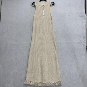 House Of Harlow 1960 Sweater Dress Womens Medium White Knit Fringe Hem Maxi